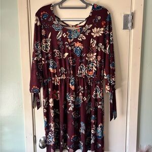 Maurices Burgundy Floral Long Sleeve Dress